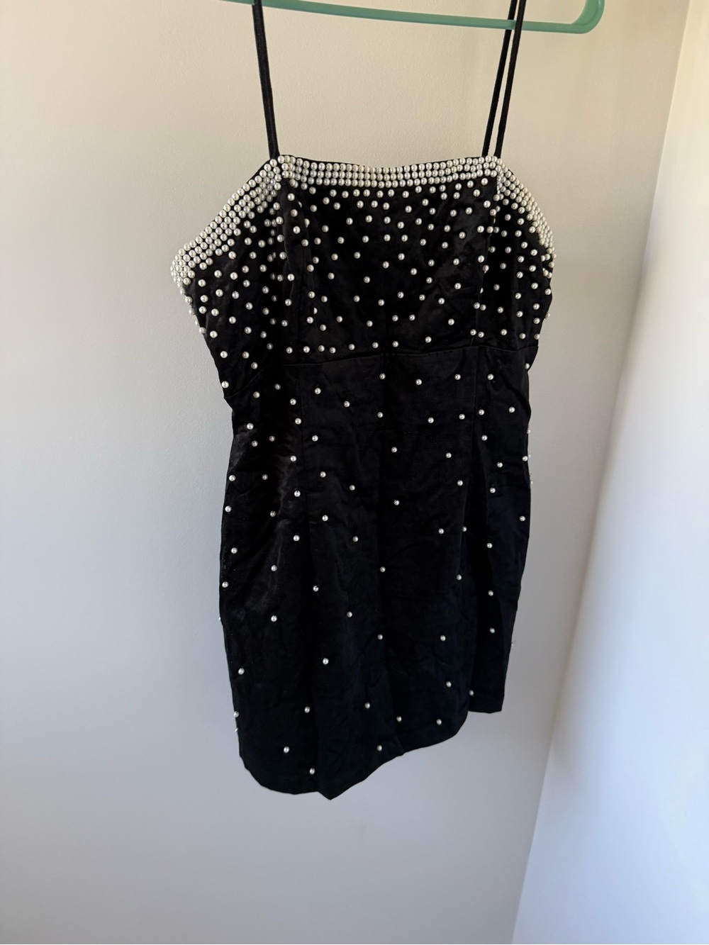 Anthropologie Black Velvet Mini Dress with Pearl Embellishments